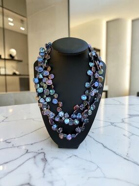 Vintage Lucas Lameth LUC 925 Black Keshi Pearl Multi Strand Statement Necklace